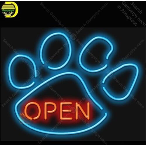 Paw Print Open Neon Sign Glass Tube Handcraft neon light Sign Recreation Hotel Iconic Sign Beer Neon Light anuncio luminoso Art