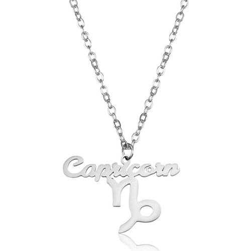 Letter Capricorn Stainless Steel Zodiac Necklace Sign Constellation Signs Pendant Necklaces For Women 12 Constellation Jewelry