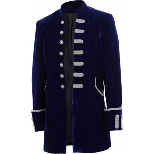 Pirate Jacket Medieval Traditional Adult Gentlemen Blue Velet Trench Coat British French Trenchcoat Costume L0516