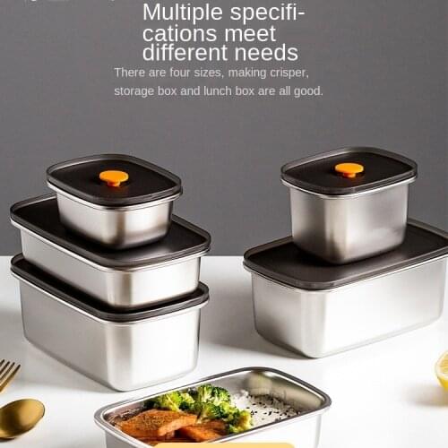 Crisper Refrigerator Special Food Grade Storage Box 304 Stainless Steel Sealed with Lid Freshness Bowl