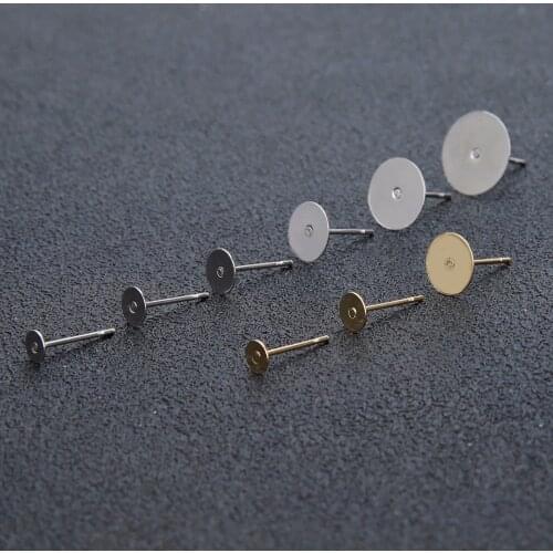 50pcs Stainless Steel Blank Earring Stud Base Fit 3 4 5 6 8 10 12 mm Cabochon Cameo Settings For Diy Jewelry Making Accessories