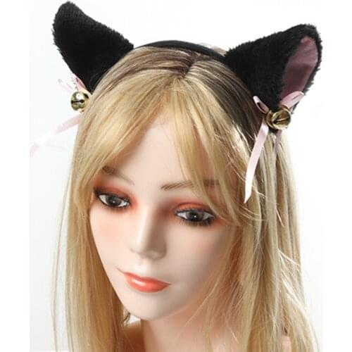 Multicolor Cat Ears Headband with Bowknot Bell Anime Lolita Fluffy Plush Hair Hoop Masquerade Cosplay Party Headwear