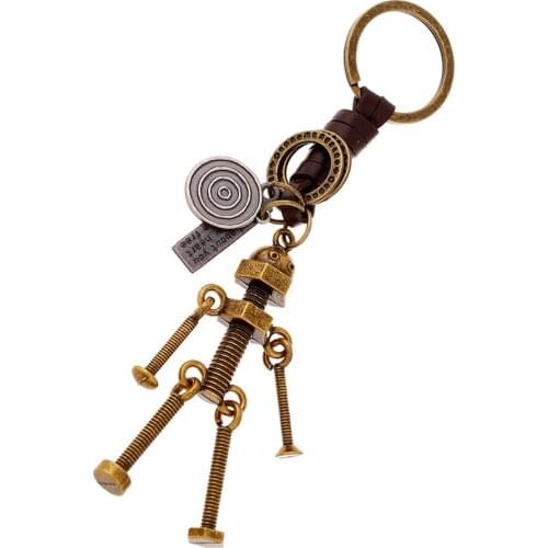 Adjustable Screw Robot Keychain Genuine Leather Car Key Chain Ring Holder Creative Charm Bag Punk Vintage Jewelry Gift FY042