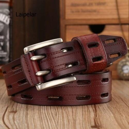 High Quality Genuine Leather Belts for Men Brand Strap Male Double Pin Buckle Fancy Vintage Jeans Cowboy Cintos