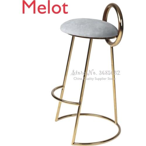 Nordic Iron Pink Bar Stool Golden Coffee Chair Simple Modern with Round Back PU Comfort Cushion Sitting Height 75cm Multicolor,W