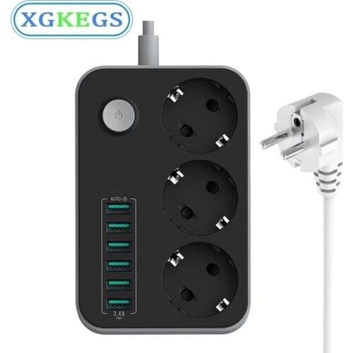 NEW Smart Power Strip 4 AC 6 USB Electronic Socket Home Office Overload Protection EU Plug Extension 1.5M Cord Network filter