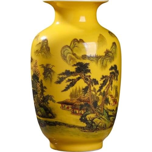 Home Furnishing Decoration Crafts Palace Ancient Ornament Classic Jingdezhen Antique Chinese Ceramic Vases Yellow Glaze Crafts