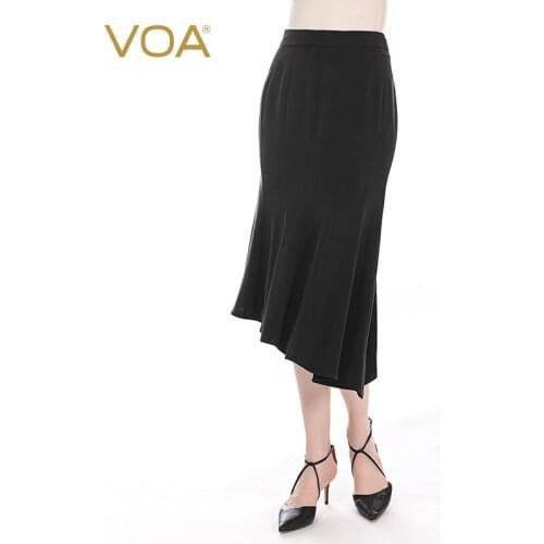 VOA Heavyweight Silk 30mm Black Skin Side Zipper Natural Waist and Wrinkle Resistance Sexy Hip Fishtail Skirt CE15