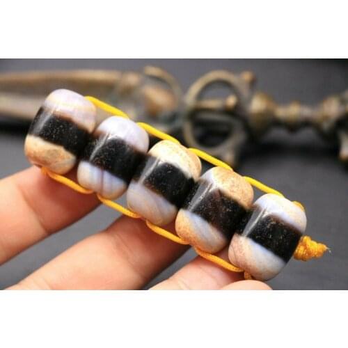 Unique Style Magic set of 5 Magical Tibetan Old Cinnabar Agate Healer Medicine Totem dZi Bead