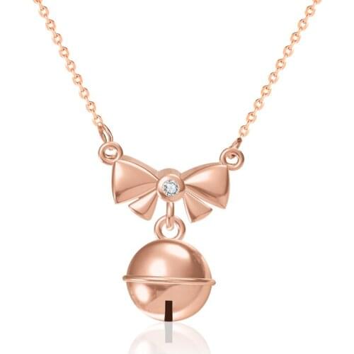 S925 Sterling Silver Bow Bell Necklace Feminine Rose Gold Clavicle Chain Birthday Gift