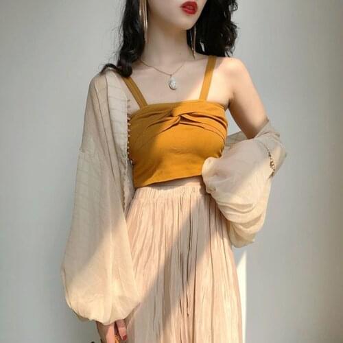 Women Short Camisole Summer Sleeveless Solid Color Slim Bottoming Tank Tops Female Fashion Vest Multi-color 2021