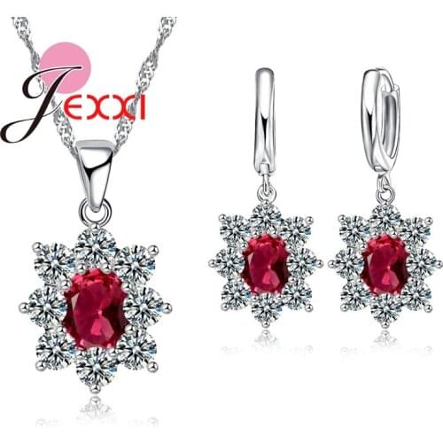 2020 Austrian Crystal Silver Jewelry Sets For Women Fashion Jewellery Pendant Necklace Hoop Earrings Bridal Wedding Sets