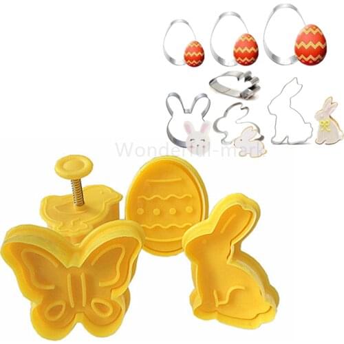 1/4Pcs Easter Bunny Pattern Plastic Baking 3D Mold Kitchen Biscuit Cookie Cutter Pastry Plunger Die Fondant Cake Decorating Tool