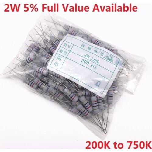 200PCS 2W Oxide Carbom Metal film Resistor 200K/220K/240K/270K/300K/330K/360K/390K/430K/470K/510K/560K/620K/680K/750K/Ohm 5
