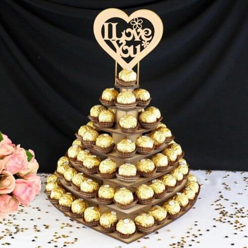 3D Chocolate Display Holder Heart Shaped Wood Candy Snacks Dessert DIY Decorating Display Stand Shelf for Wedding Birthday Party