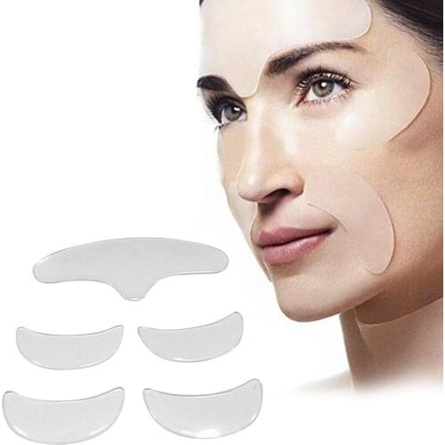 5pcs Transparent Silicone Forehead Stickers Patch Anti-Wrinkle Forehead Frown Lines Removal Tighten Neck Mask Pad Skin Care Tool