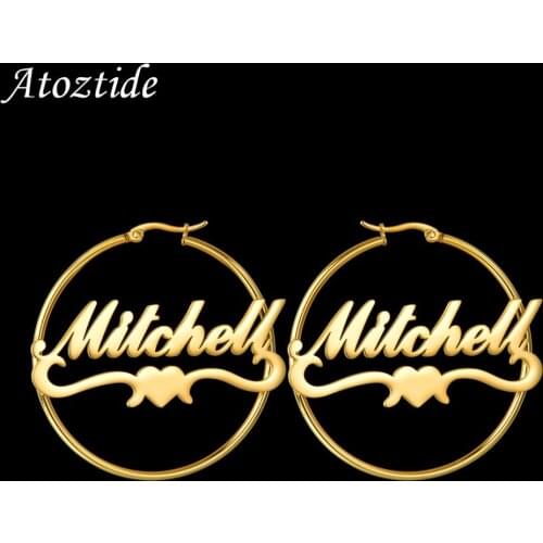 Atoztide Personalized Name High Quality Stainless Steel Letter Earrings Custom Name Cricle Earrings For Women Party Jewelry