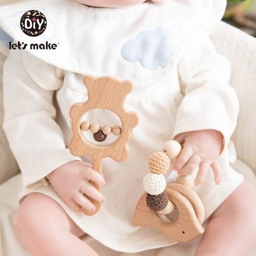 Lets Make Wooden Baby Toys Bracelet 2pcs/set Bear Animal Cartoon Handing Nurse Gift Wooden Blanks Rattles For Children Bed Bell
