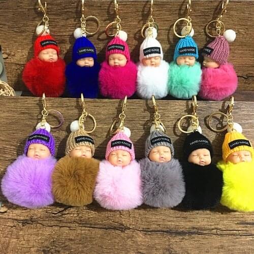 3UMeter Sleeping baby keychain cute plush bag pendant Car keychain hanging Mothers Day gift Imitation rabbit girlfriend gift
