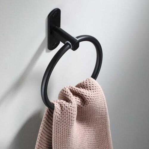 Black Space Aluminum Towel Holder Round Towel Ring Wall Mounted Towel Rack Shelf for Home Hotel Bathroom