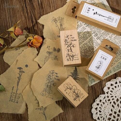 Vintage Eucalyptus leaves daisy grass decoration stamp wooden rubber stamps for scrapbooking stationery DIY craft standard stamp