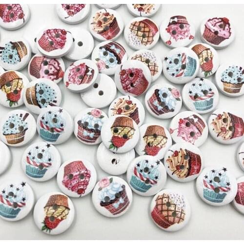 100 pcs Cake 2 Holes Wood Buttons Craft Scrapbooking Sewing Clothing Accessories 15mm Buttons Painted Sewing Crafts WB694
