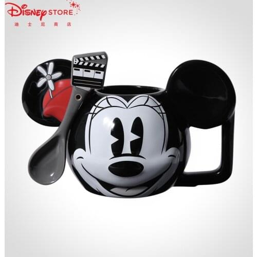 Disney Cute Cartoon Ceramic Water Cup Mickey Minnie Mary Cat Cup with Spoon Mugs Disney