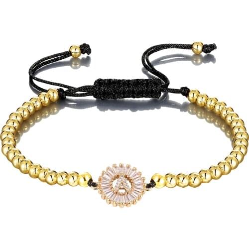 Cubic Zirconia 26 Alphabet Letter Charm Bracelet Femme Copper A-Z Initial Chain Bracelets for Women Jewelry 4mm Beads Adjustable