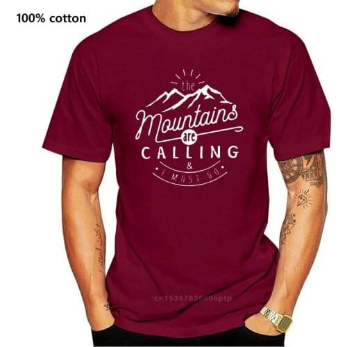 One yona Men The Mountains Are Calling And I Must Go T-Shirt Hiking Climbing T Shirt Holiday Funny O Neck Clothes Pure Cottonfun