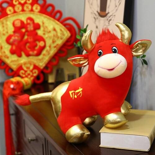 The Bull 2021 Symbol Gift OX Year Doll Cattle Decor Cute Lucky Cow Plush Soft Zodiac Animal Cow Plushies Toy Home Decoration