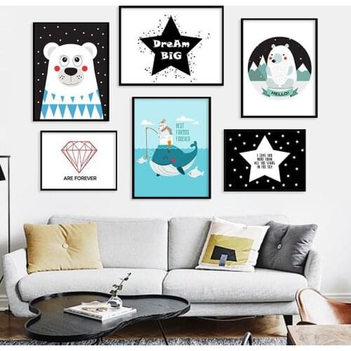 Baby Birth Stats Poster Cartoon Pink Nursery Canvas Art Print Painting Wall Picture Girls Room Decoration Bear Star Animal