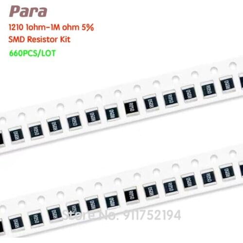 660PCS/LOT 1210 1ohm-1M ohm 5% SMD Resistor Kit Assorted Kit DIY Kit 33valuesX 20pcs=660pcs