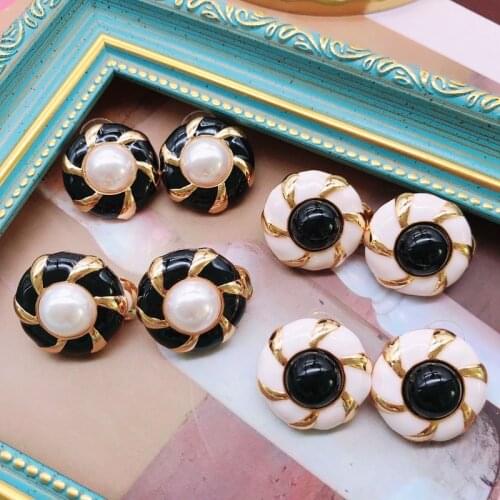Round Earrings Black White Enamel Dripping Pearls Accessories Fashion Brincos