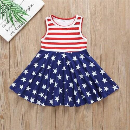 Summer Girl Kids Sundress Girls Independence Day Stripe Star Print O-Neck Sleeveless Stitching Dress 1-5 Years
