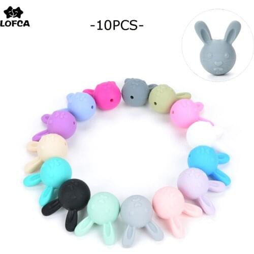 LOFCA 10pcs Rabbit Teething Beads Silicone BPA-Free Baby Teethers Animal Bunnies Silicone Beads For Necklace Dental Care