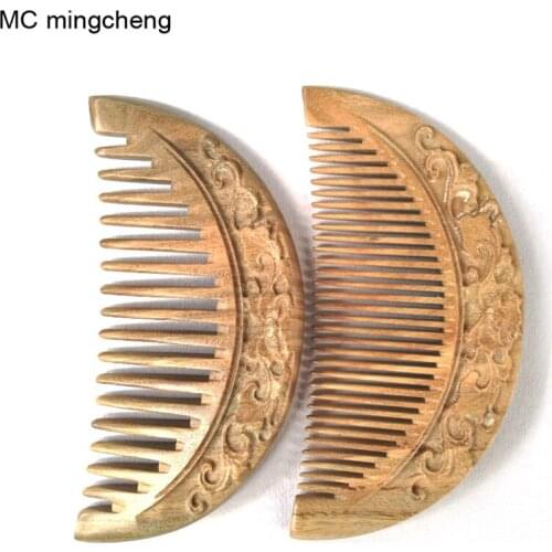 MC Brand Exquisite Lotus Carved Wooden Comb Flower Antistatic Green Sandalwood Massage Health Care Combs High Quality
