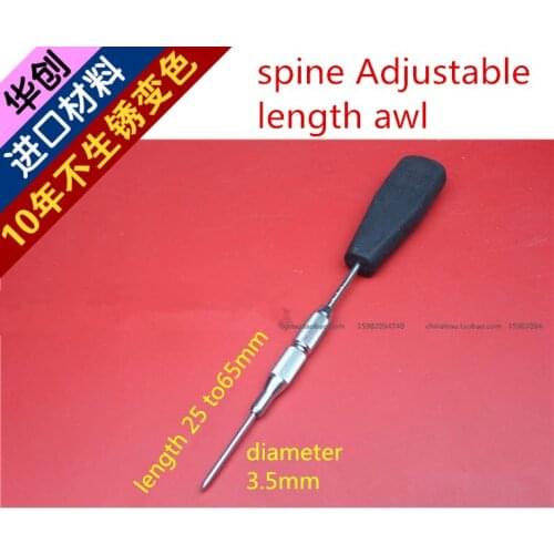 Medical orthopedic instrument spine Lumbar vertebra Adjustable length awl 3.5mm hole opener Hole reamer Limited depth adjustment