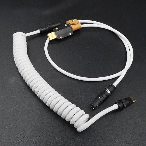MelGeek Handmade Mechanical Keyboad USB Cable With Coil Aviator Customized Sleeve Keyboard Cable Type C Black Connector White