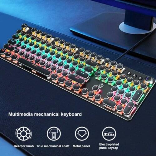 Meishang E 820A Retro Punk Electroplating Knob Luminous Mechanical Keyboard Eating Chicken Computer Game Keyboard 36 Colors