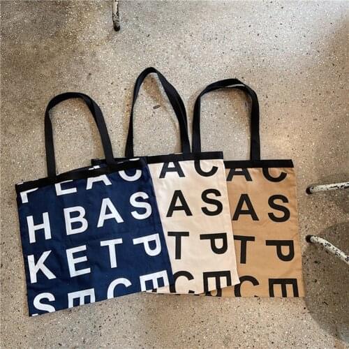 Fashion Women Canvas Letters Pattern Printing Shoulder Underarm Bag Ladies Vintage Large Capacity Tote Shopping Handbag