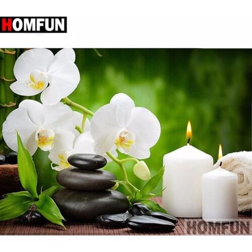 HOMFUN "Flower candle stone" Diamond Painting 5D Full Square/Round Drill Home Decor DIY Diamond Embroidery Cross Stitch A16875