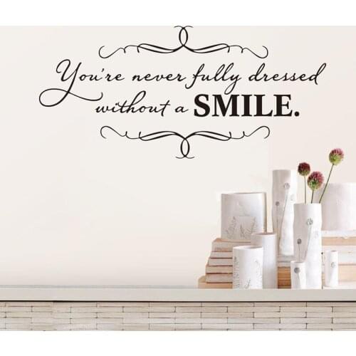 You're Never Fully Dressed Without A Smile Wall Sticker Vinyl Elegant Art Decal For Girls Room Decoration Wallpaper Poster