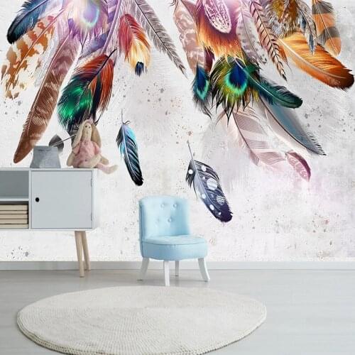 Custom 3D Wallpaper Home Decor Golden Feather Wall Art Painting Modern Kids Room Bedroom Living Room Background Papel De Parede