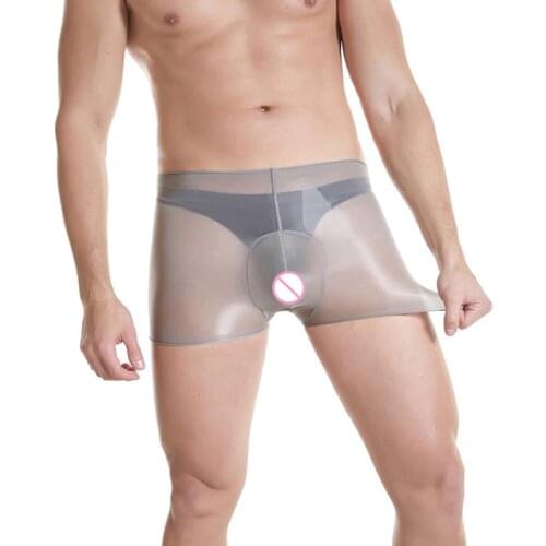 Sexy Men U Convex Pouch G-string Oil Glossy Shiny Transparent Sexy Thong Sheer See Through Underwear Gay Wear Plus Size F18