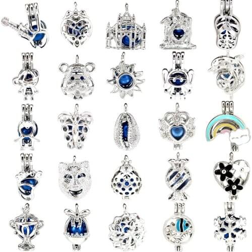 1pc Silver Heart Tiger Girl Boy Pearl Cage Bead Cage Essential Oil Diffuser Locket Charm for Pendant Jewelry Making Oyster Pearl