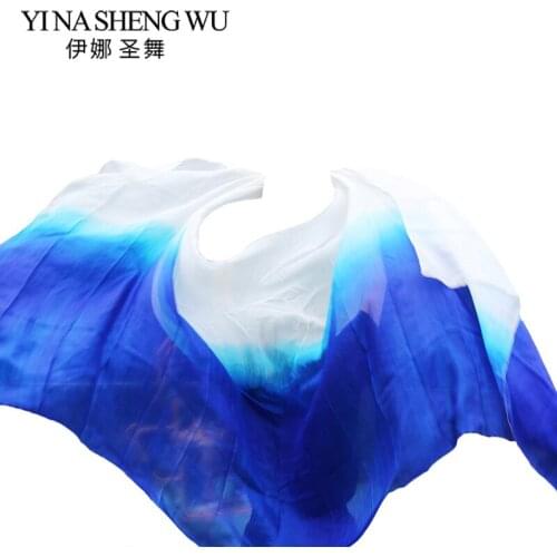 Silk Belly Dance Veil Dancing Veil Shawl Scarf White+Royal Blue Colour Belly Dance Practice Performance Silk Veils 250/270*114cm