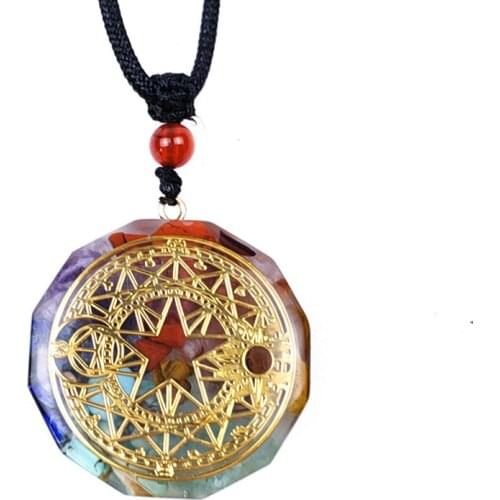 Light Yellow Gold Color Orgonite Pendant Rope Chain Necklace Many Style Rainbow Stone and Resin Jewelry
