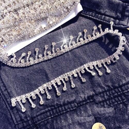 Tessel crystal rhinestone tassels Wedding dress accessories Beaded Lace Trim fabric applique patches sew on trim for clothing