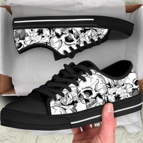 ELVISWORDS Women Shoes Sugar Skull Prints Fashion Womans Casual Lace-up Vulcanized Shoes Classic Vulcanized Shoes for Ladies