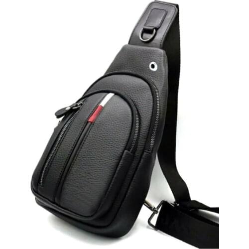 Unisex Black Leather Headphone Out Cross Strap Waist Shoulder Bag
